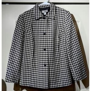 VTG August Max Woman Black/White Houndstooth Button Front Lined Jacket Sz 12W